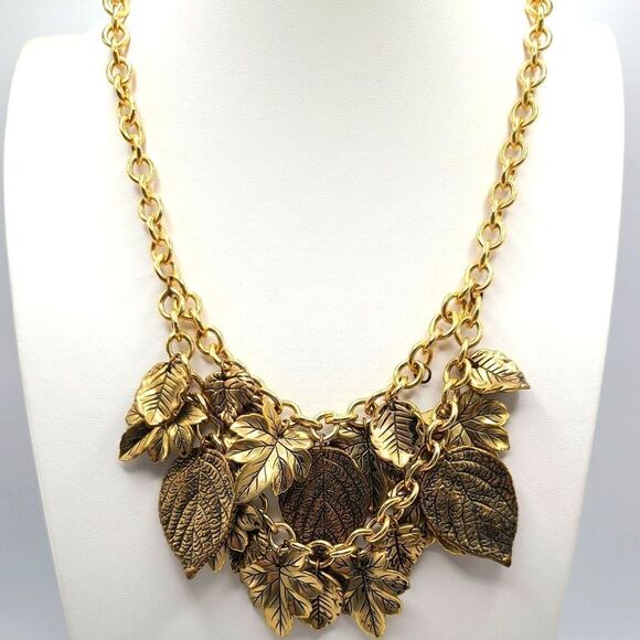 Karla Jordan Original Necklace and Earrings,  goldtone leaves - Picture 10 of 12